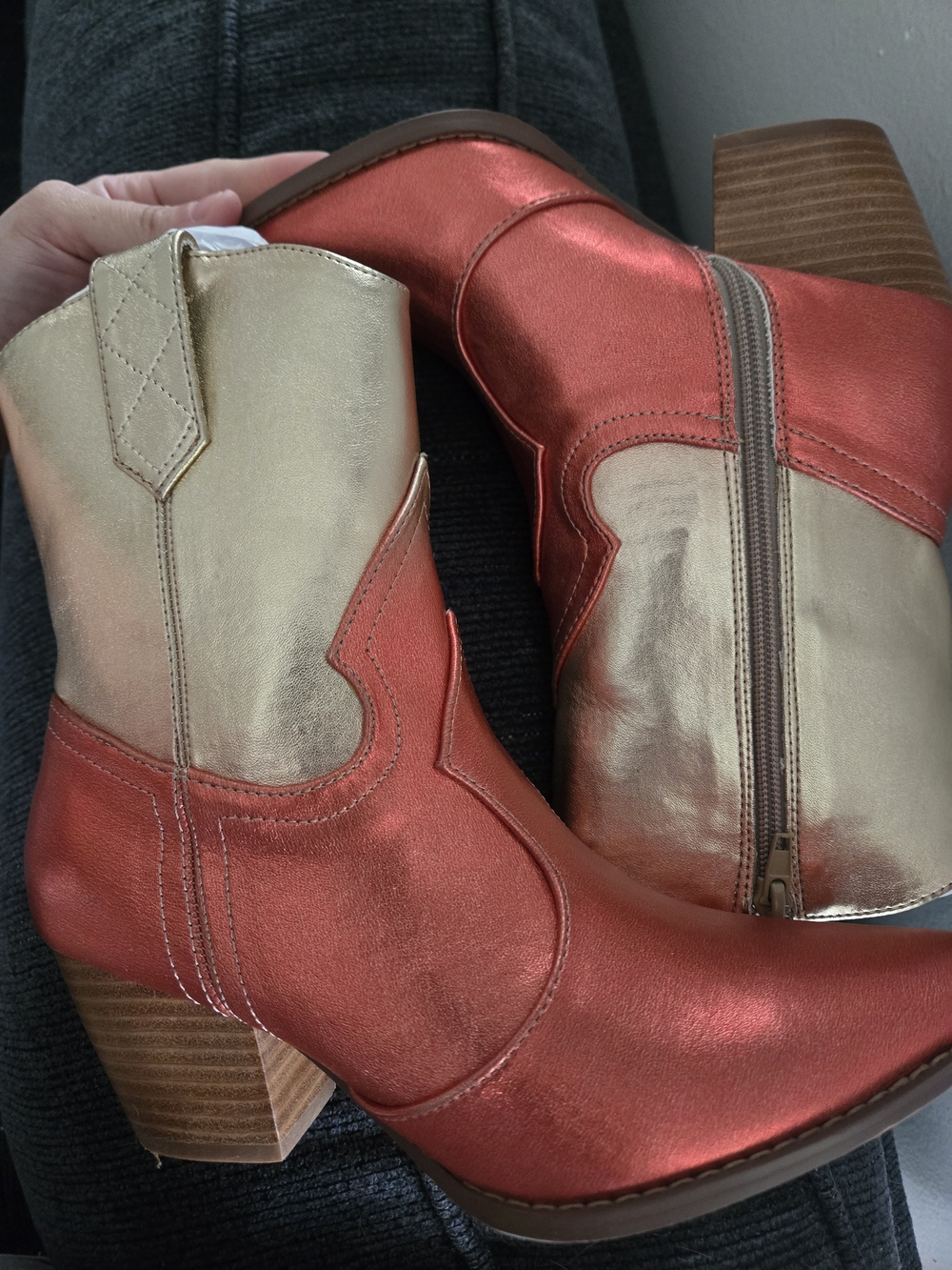 Bambi Metallic Red and Gold Ankle Boots